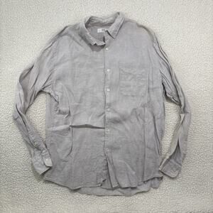 Uniqlo 100% Linen Button Up Shirt Mens XL Long Sleeve Light Grey Lightweight